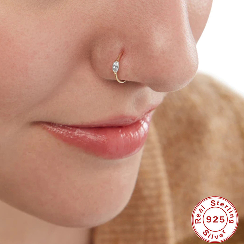 Sterling Silver Diamond Body Piercing Jewelry Nose Ring