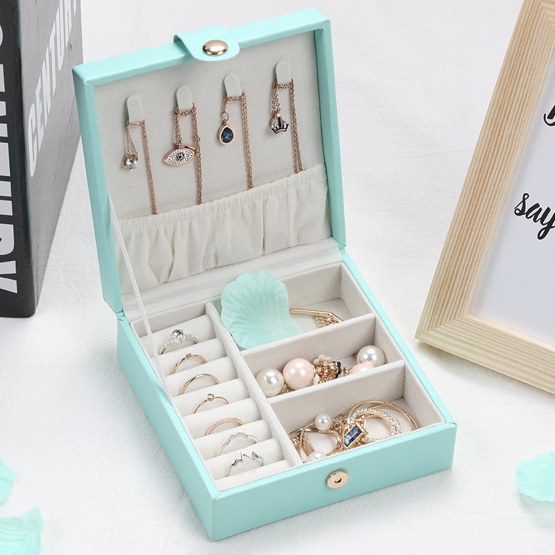 Jewelry Storage Box Square Portable Jewelry Box PU Leather Ring Bracelet Finishing Box