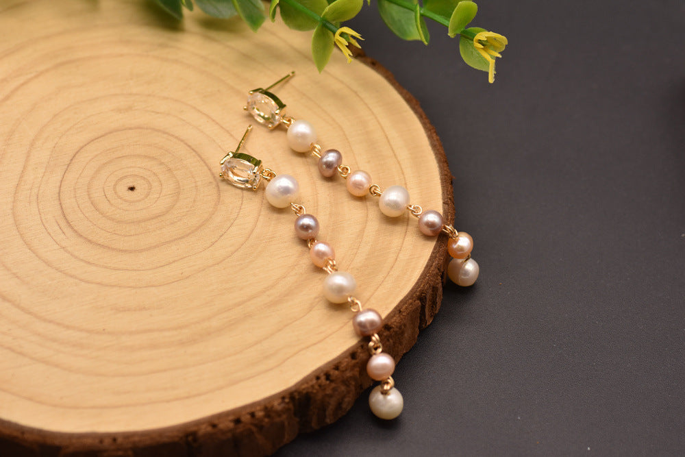 GLSEEVO High Quality Water Pearl Long Minimalist Earrings For Women Girl Birthday Party Original Design Jewellery GE0839