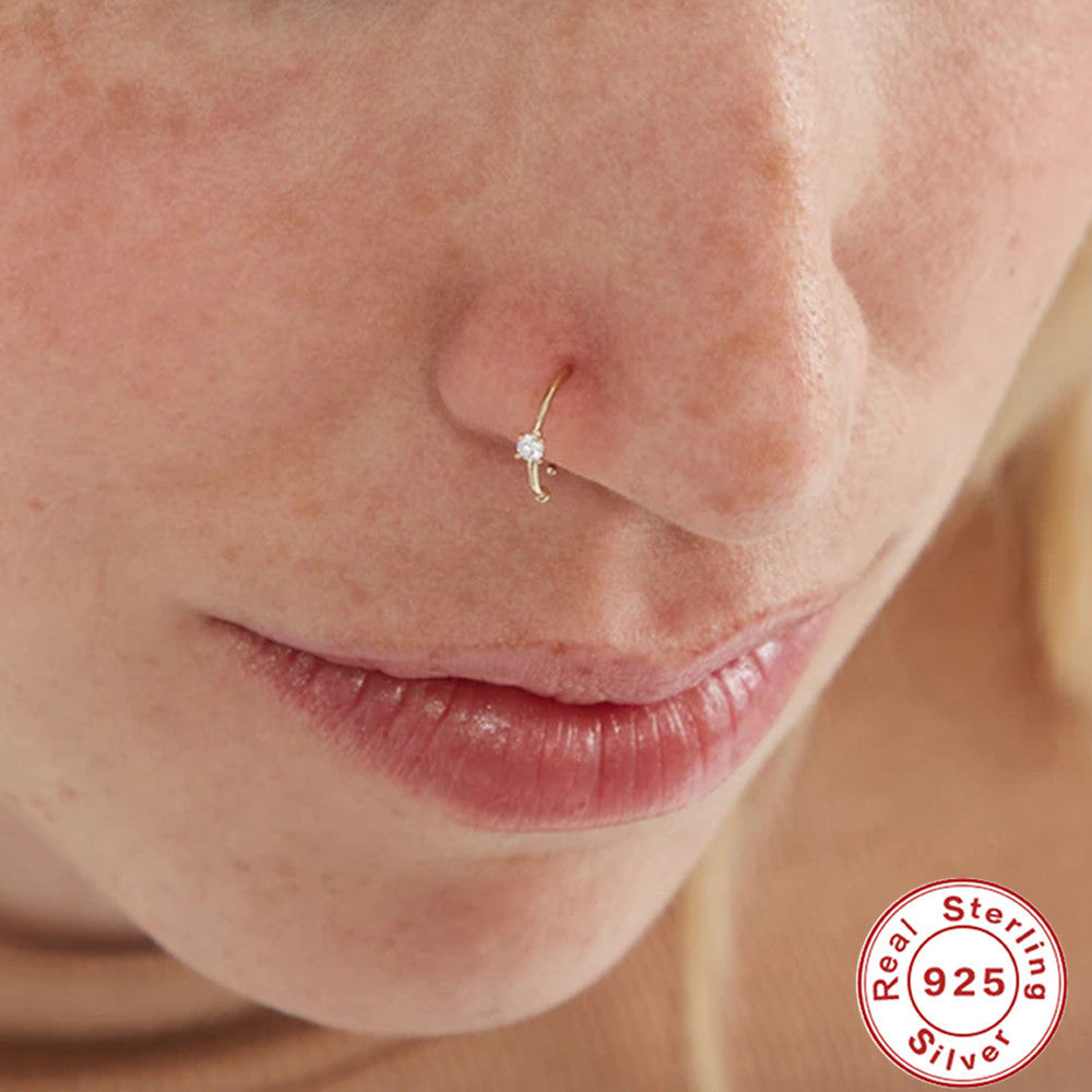 Sterling Silver Diamond Body Piercing Jewelry Nose Ring