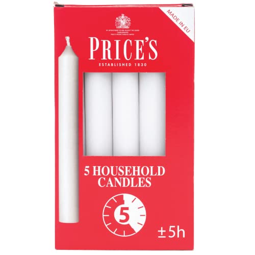 Price's - Household Candles - Pack of 5 - Unscented - 5 Hour Burn Time - Premium White Wax