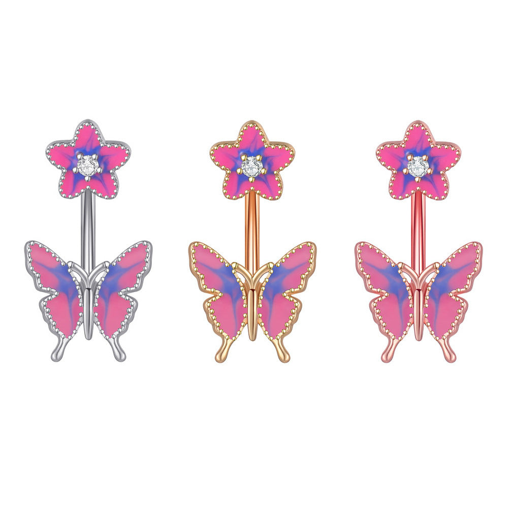 Dripping Butterfly Belly Ring Navel Stud Piercing Jewelry