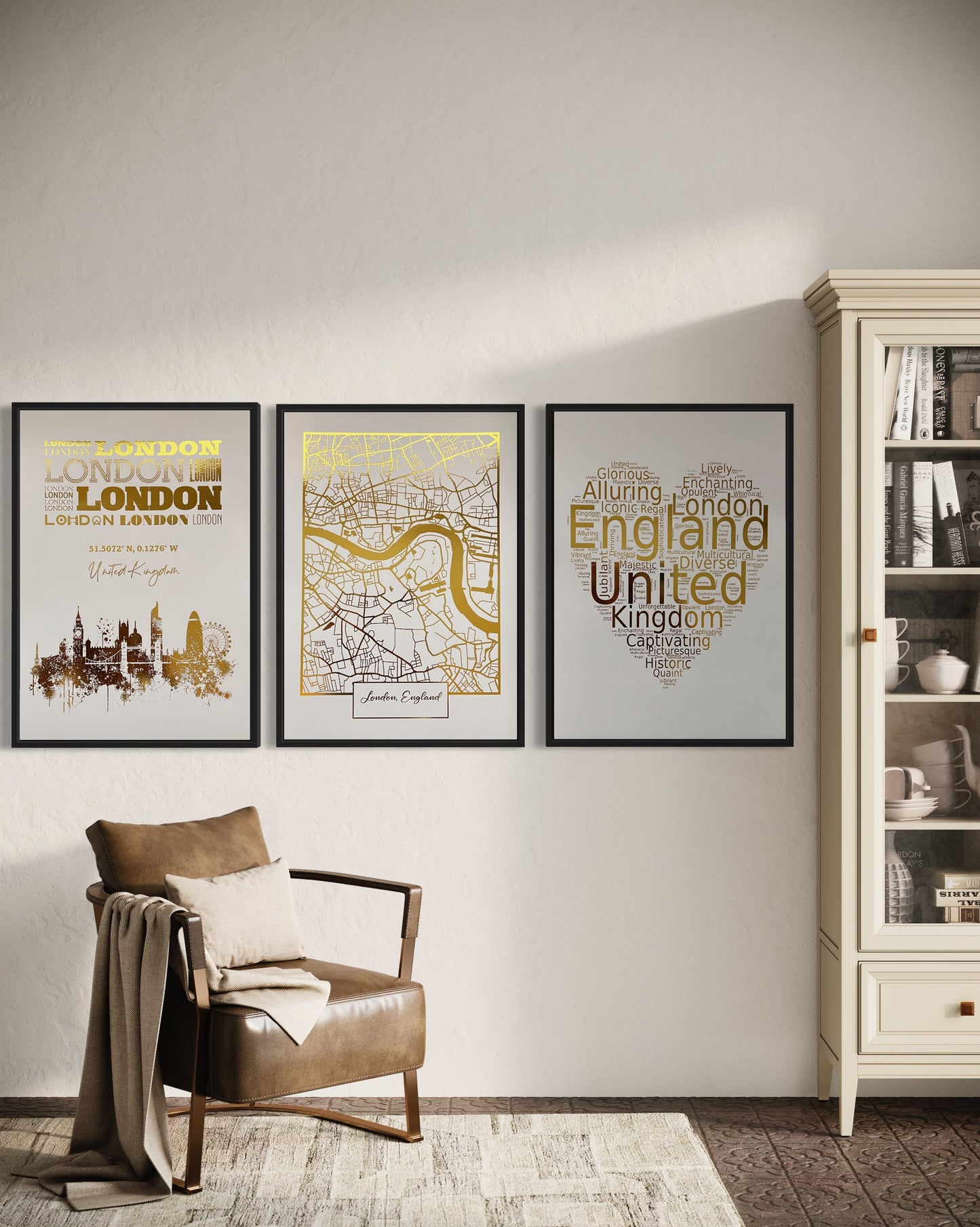 Set of 3 London Gold Foil Prints
