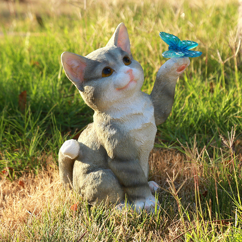 Cute Cat Sun Garden Solar Resin Ornaments Garden Artifact Ornaments