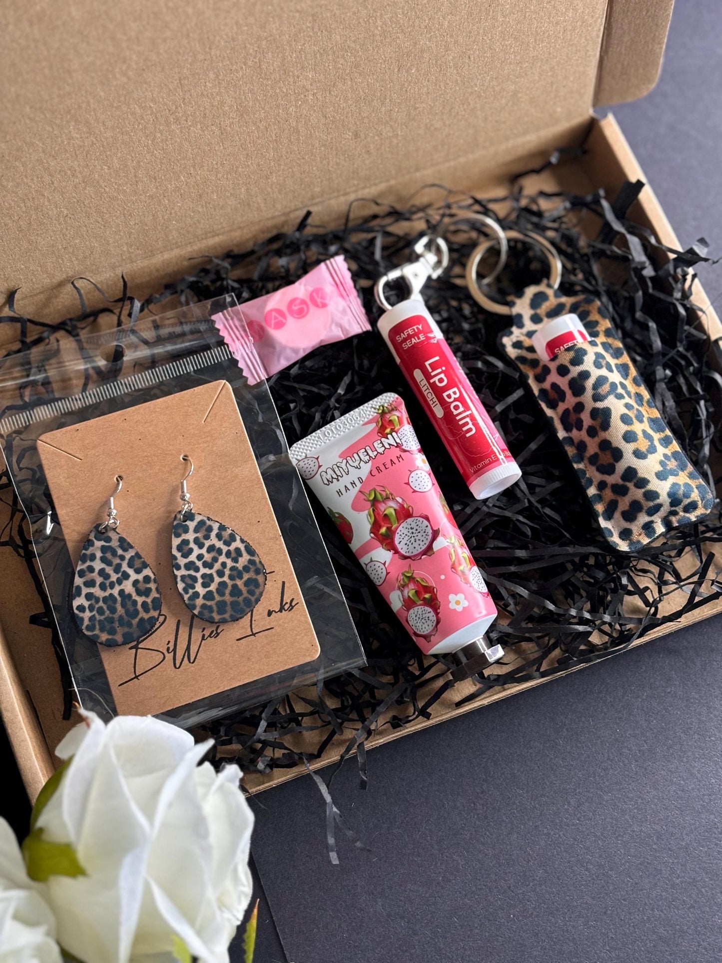 Glitter Sides Leopard Print Earrings & Lipstick Holder Gift Set