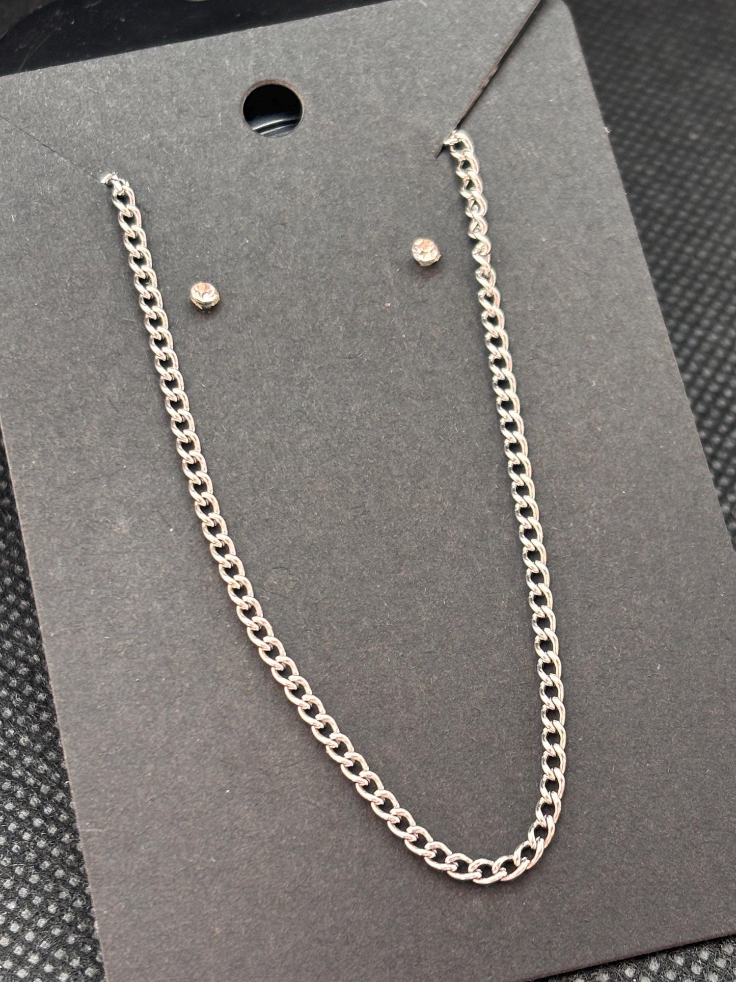 Dainty Silver Bracelet & Crystal Stud Earrings Set