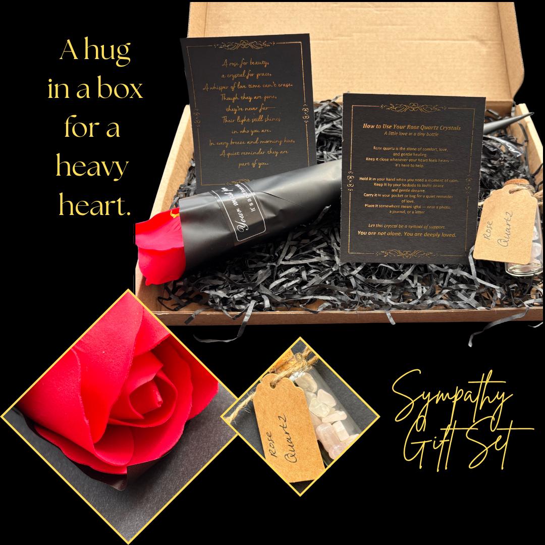Sympathy Gift Set with Rose Quartz Bottle & Faux Rose
