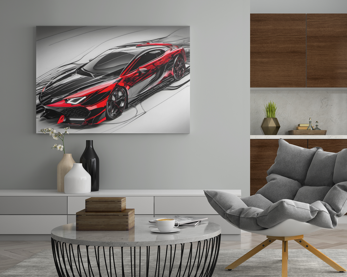 Experience the speed of light with our long exposure car canvas print, a mesmerising blend of motion and style. This stunning artwork captures the essence of speed and dynamism, showcasing a sleek sports car in a striking combination of blacks and reds.