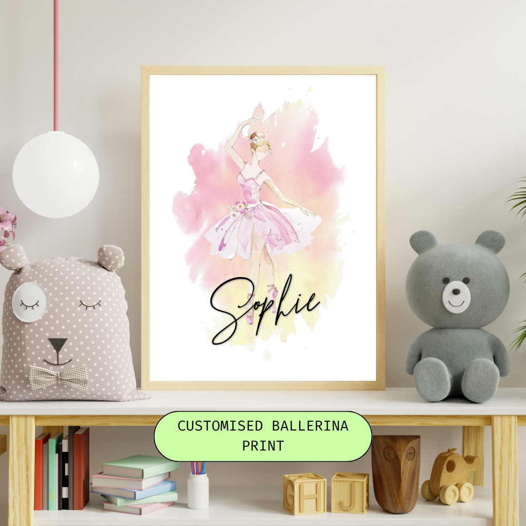 Personalised Ballerina Prints, Nursery Decor, Nursery Wall Art, New Baby Gifts, Baby Shower Gifts