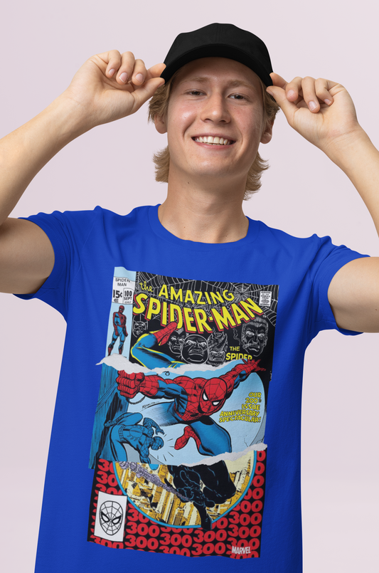 Dive into the world of Spider-Man with our ripped brush print, set of 3 comic cover t-shirt. Includes the 100th, 200th and 300th edition of The Amazing Spider-Man comics. Crafted for ultimate comfort, this unisex soft-style t-shirt redefines casual wear. Made from luxuriously soft materials, the tee boasts 100% ring-spun cotton for solid colours, providing a blend of comfort and durability. The shoulders have twill tape for improved durability.