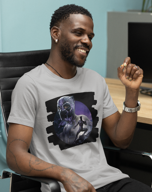 Dive into the world of Black Panther with our brush print t-shirt, a dynamic blend of superhero style and unbeatable comfort. Crafted for ultimate comfort, this unisex soft-style t-shirt redefines casual wear. Made from luxuriously soft materials, the tee boasts 100% ring-spun cotton for solid colours, providing a blend of comfort and durability. The shoulders have twill tape for improved durability. 