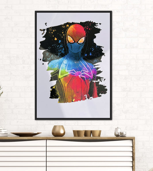 This colourful Spider-Man print is a true celebration of vibrant hues and action-packed energy. The splashed out edges add a touch of artistic flair, creating a sense of movement and excitement that truly brings the artwork to life.
