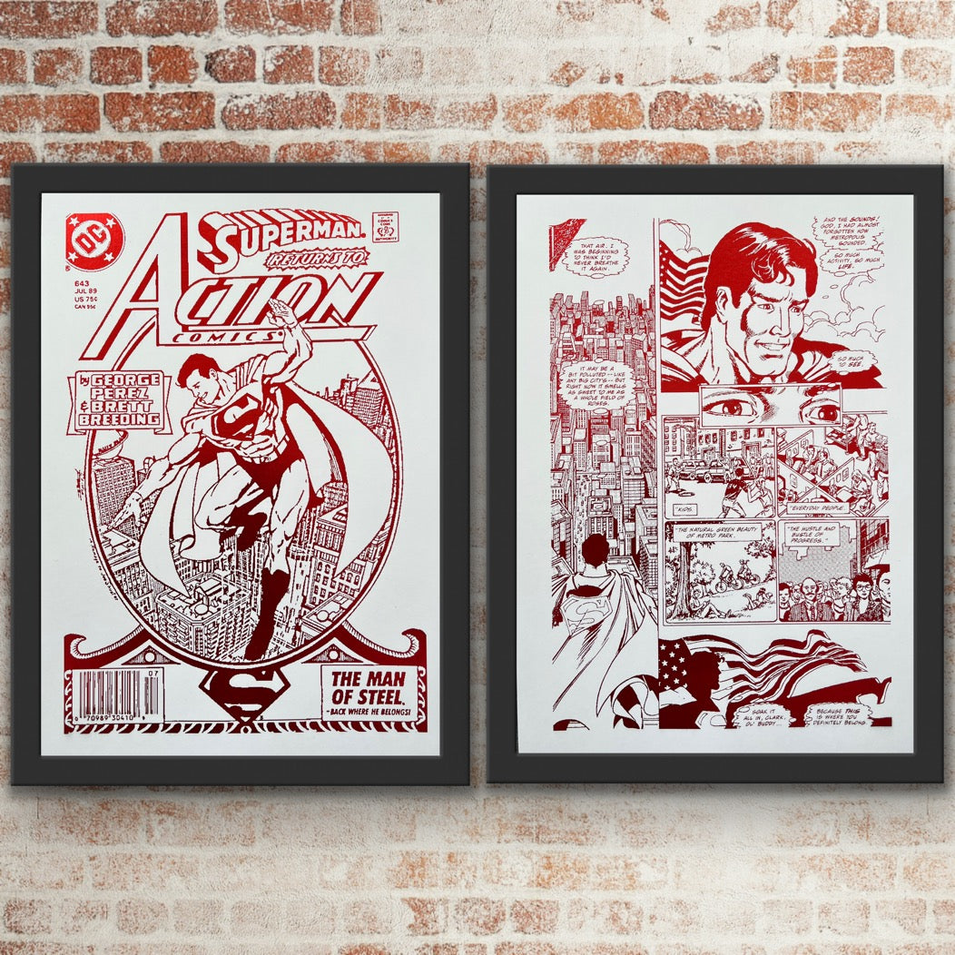 Set of 2 Superman Comic Cover & Comic Strip Foil Prints