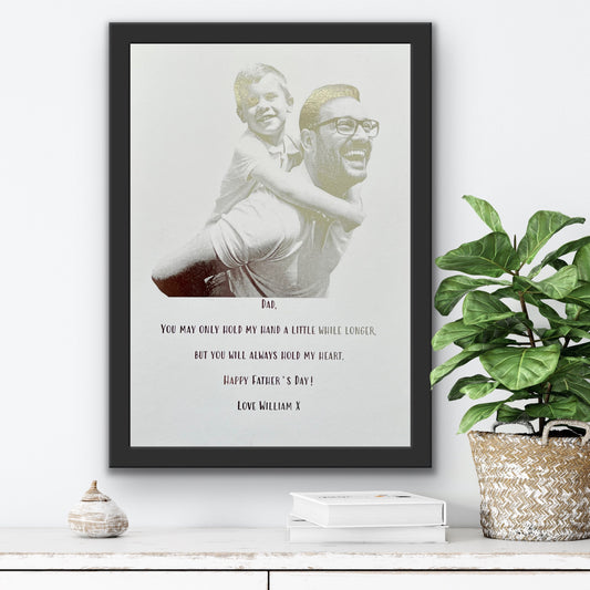 Celebrate the special bond between a father and child(ren) this Father’s Day with our personalised foil print. The perfect way to show your appreciation and love with a heartfelt message and chosen image.