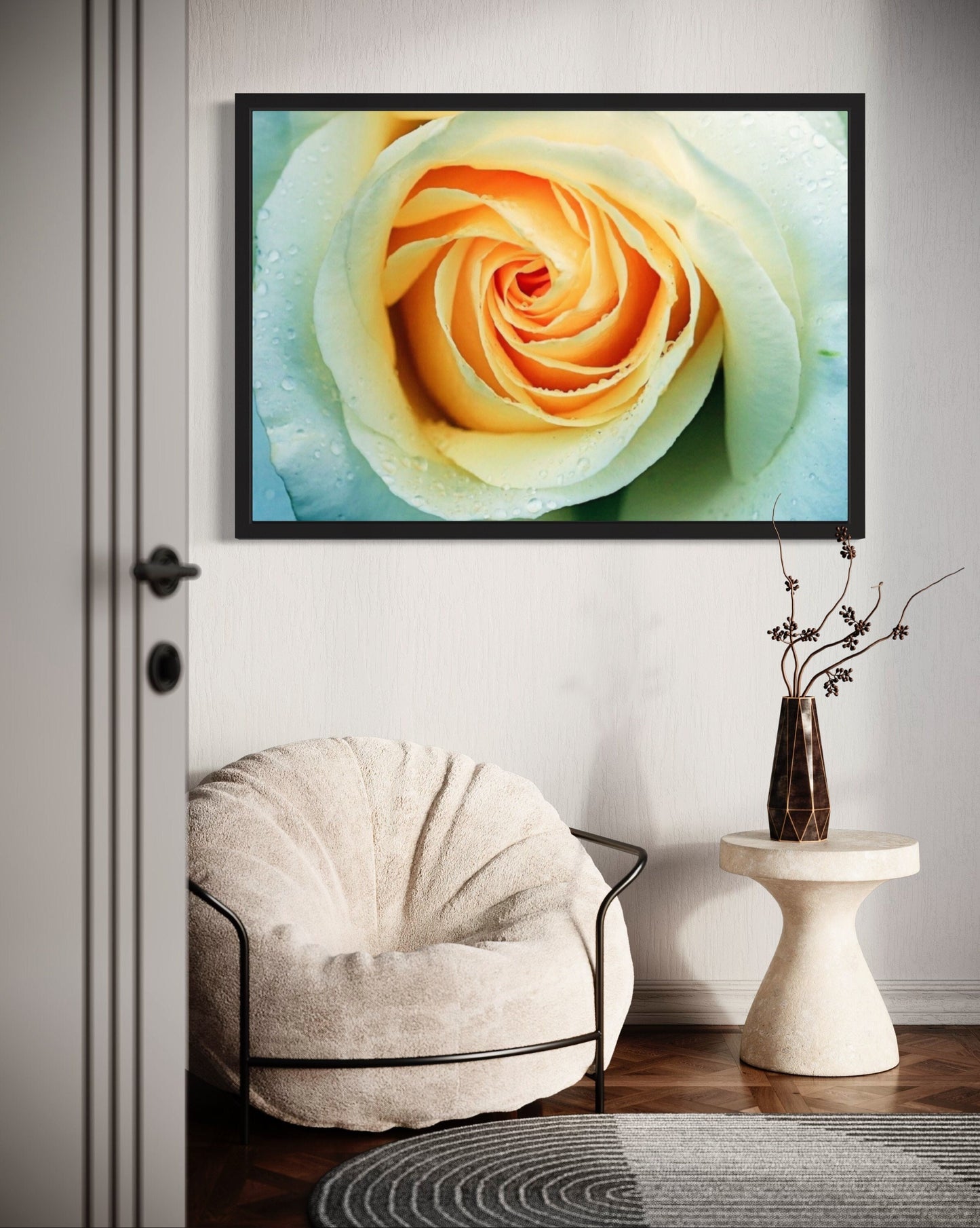White Rose With Raindrops Close Up Print