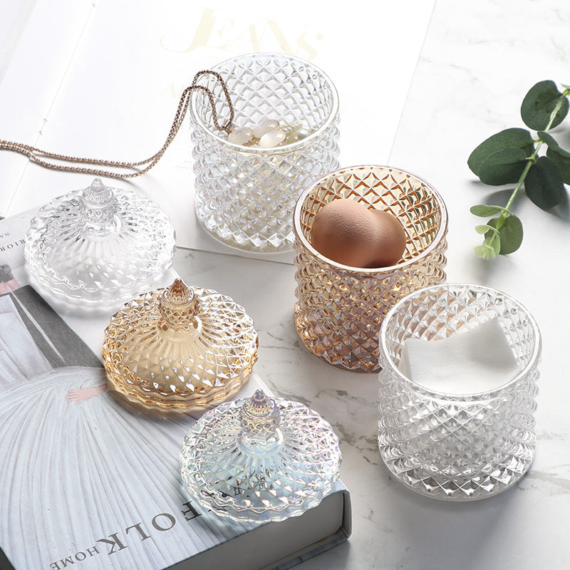 Puff Storage Box Bathroom Cotton Swab Storage Box Dressing Table Jewelry Glass Storage Jar