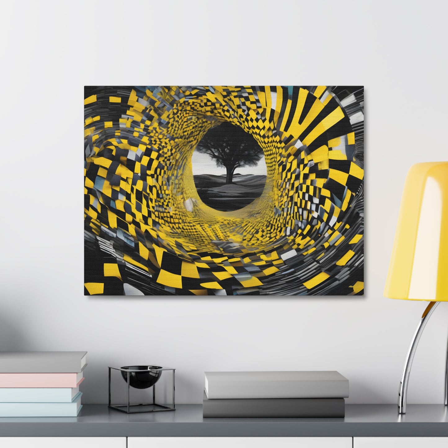 Yellow and Black Tunnel Abstract Canvas Print