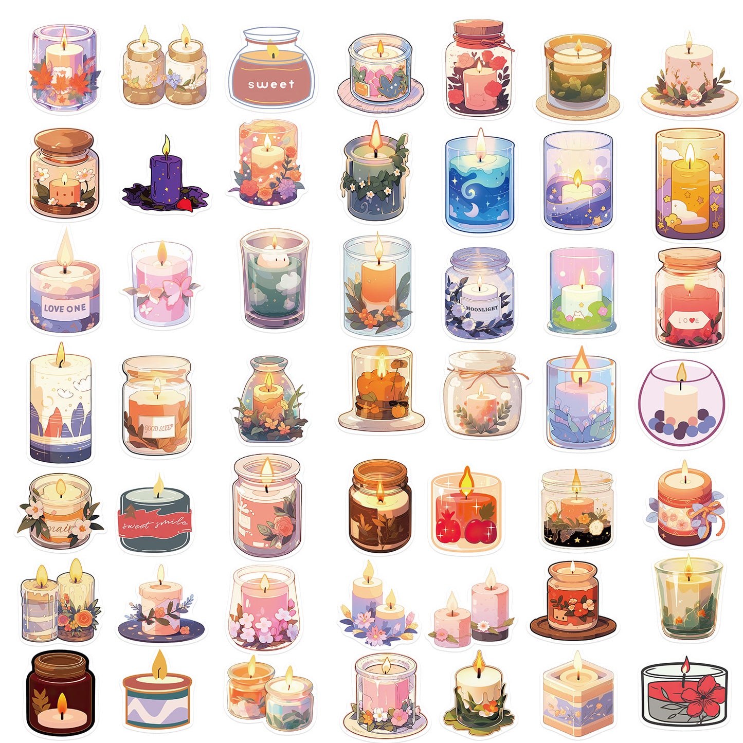 50 Cartoon Candles Aromatherapy Special Decoration Guitar Notebook Luggage DIY Waterproof Stickers