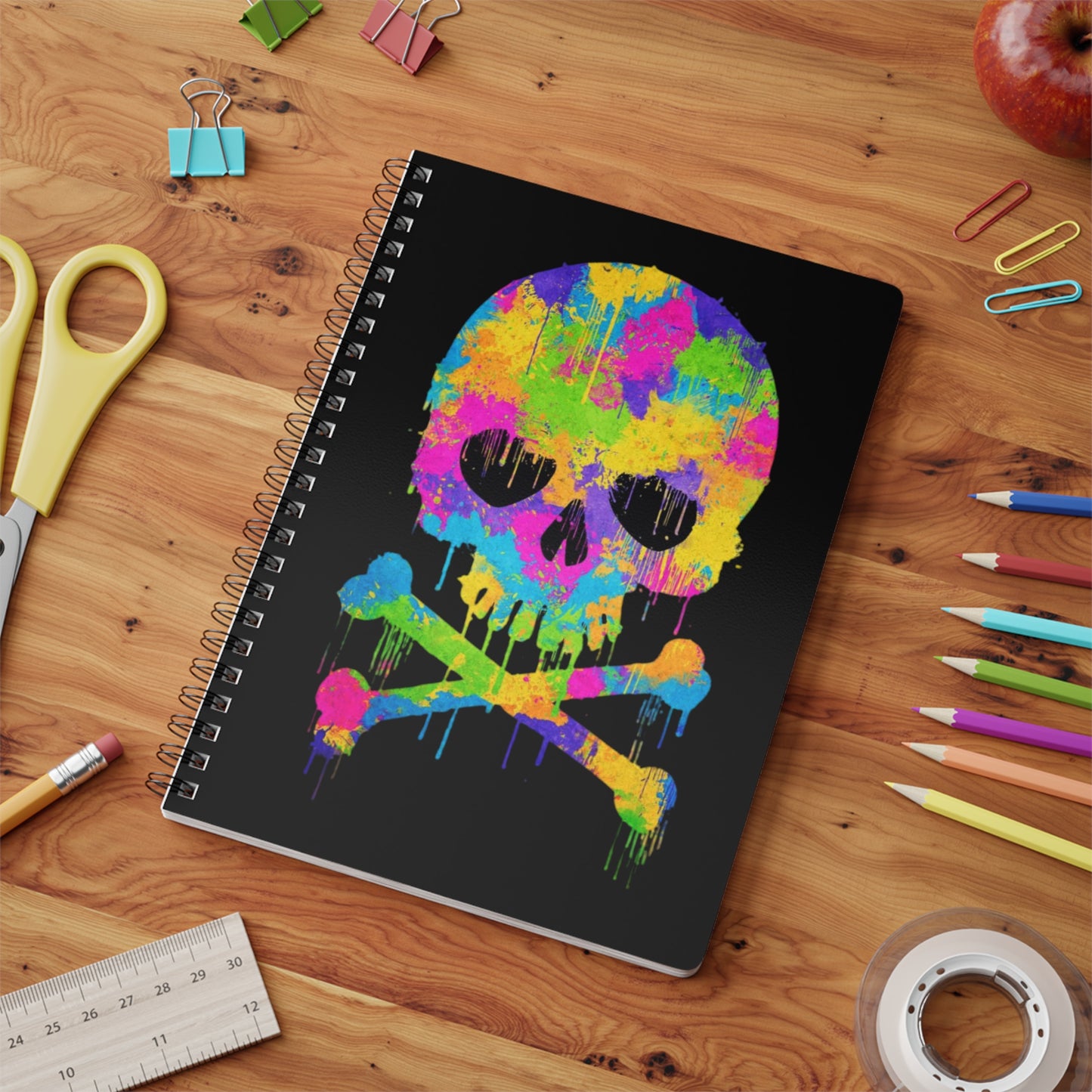 Colourful Skull Black A5 Notebook