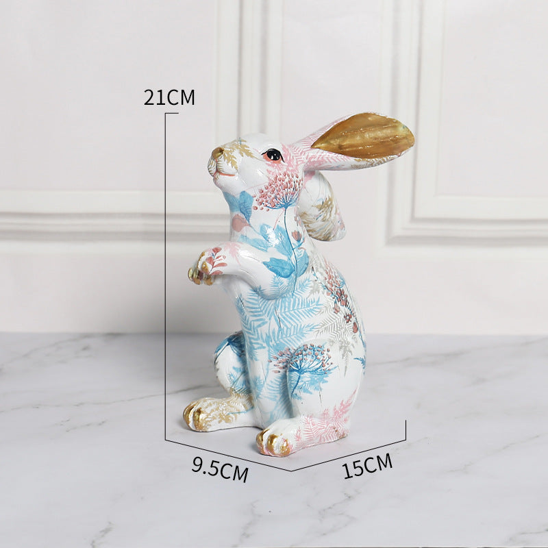 Painted Jade Rabbit Ornaments Cute Rabbit Resin Ornaments