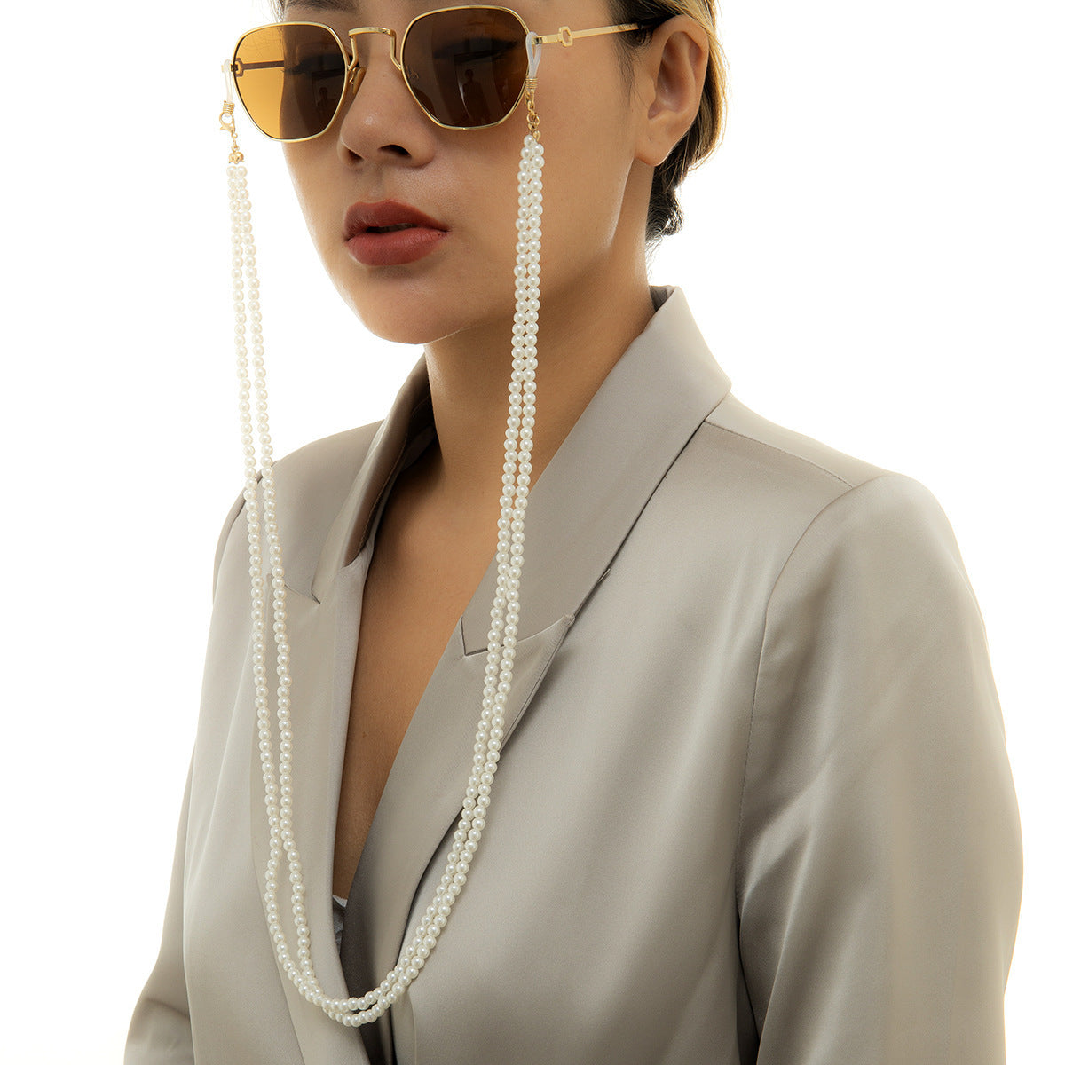Jewelry Retro Pearl Double Woven Halterneck Glasses Chain
