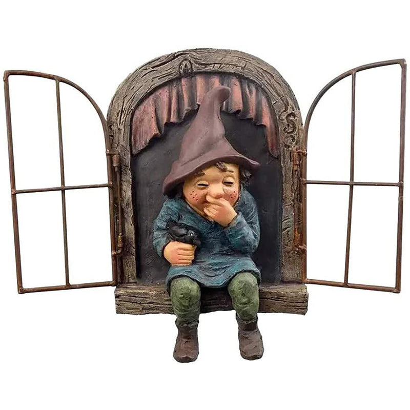 Garden Women's Dwarf Window Turning Dwarf Ornaments
