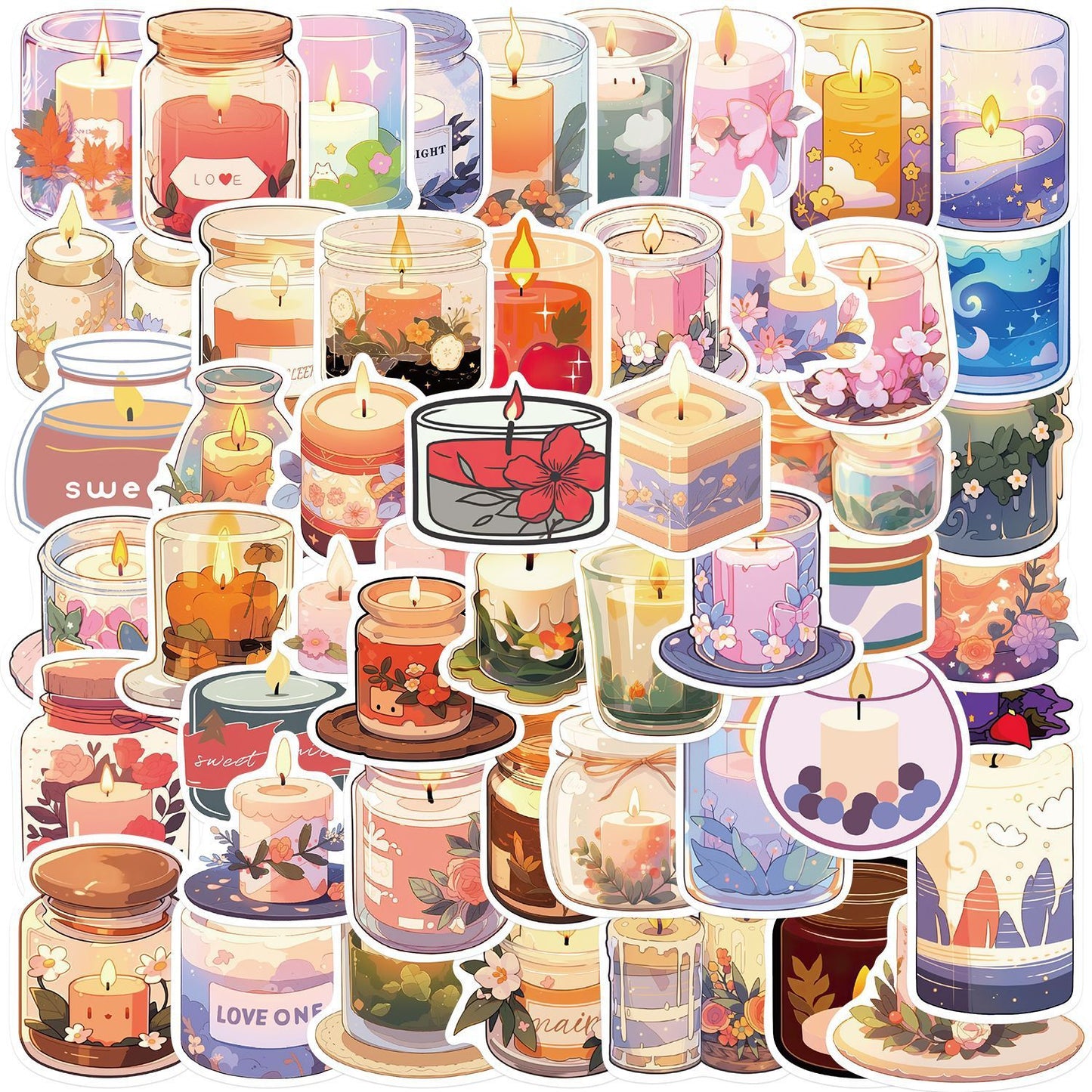 50 Cartoon Candles Aromatherapy Special Decoration Guitar Notebook Luggage DIY Waterproof Stickers