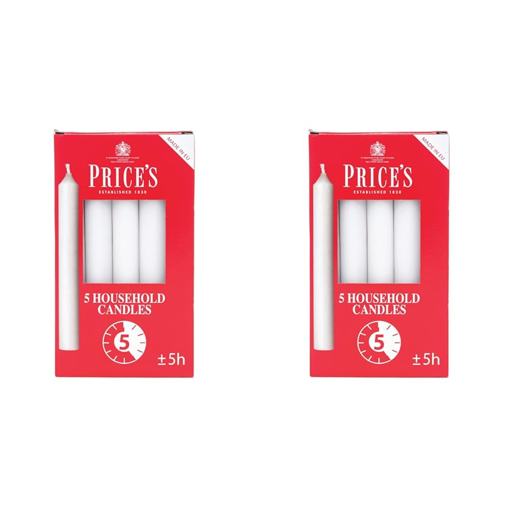 Price's - Household Candles - Pack of 5 - Unscented - 5 Hour Burn Time - Premium White Wax