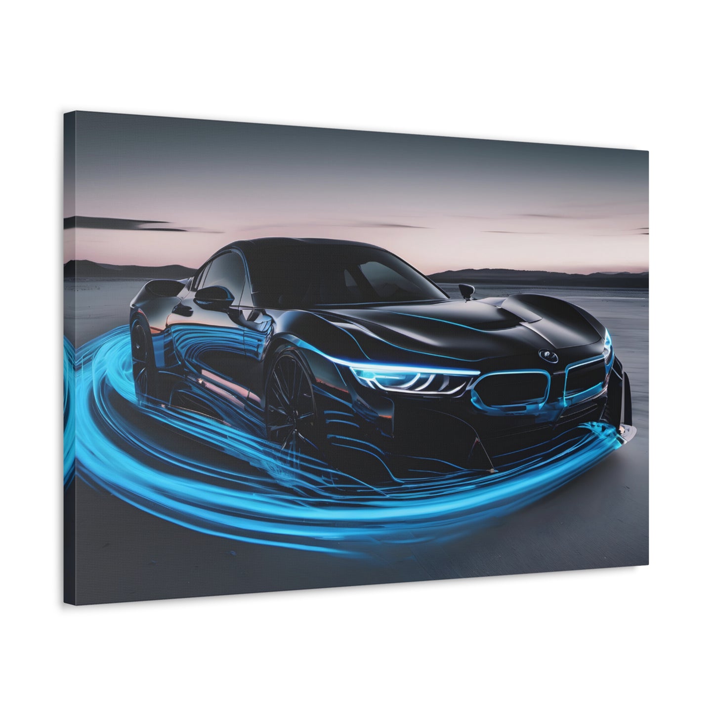 Experience the speed of light with our long exposure car canvas print, a mesmerising blend of motion and style. This stunning artwork captures the essence of speed and dynamism, showcasing a sleek sports car in a striking combination of black and electric blue. 