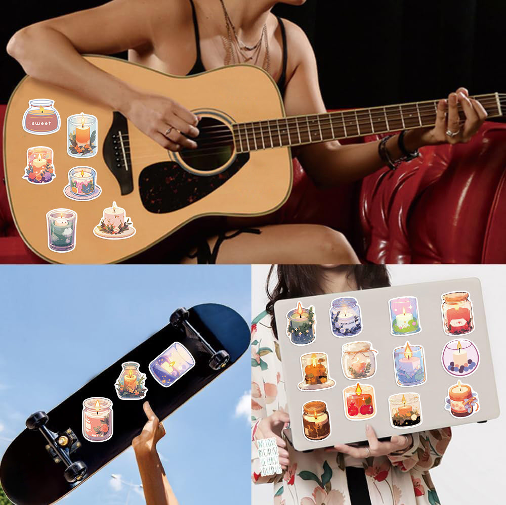 50 Cartoon Candles Aromatherapy Special Decoration Guitar Notebook Luggage DIY Waterproof Stickers