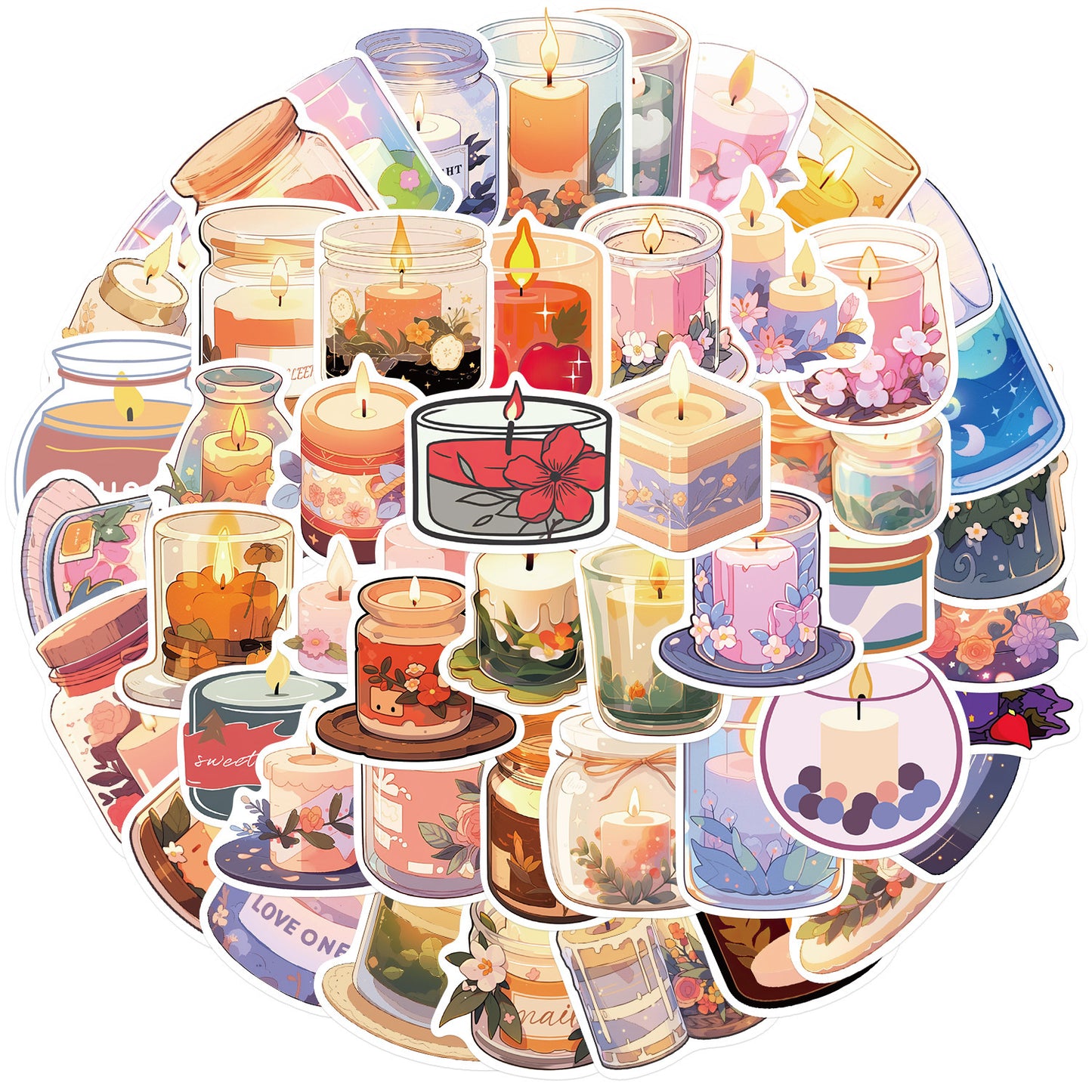 50 Cartoon Candles Aromatherapy Special Decoration Guitar Notebook Luggage DIY Waterproof Stickers