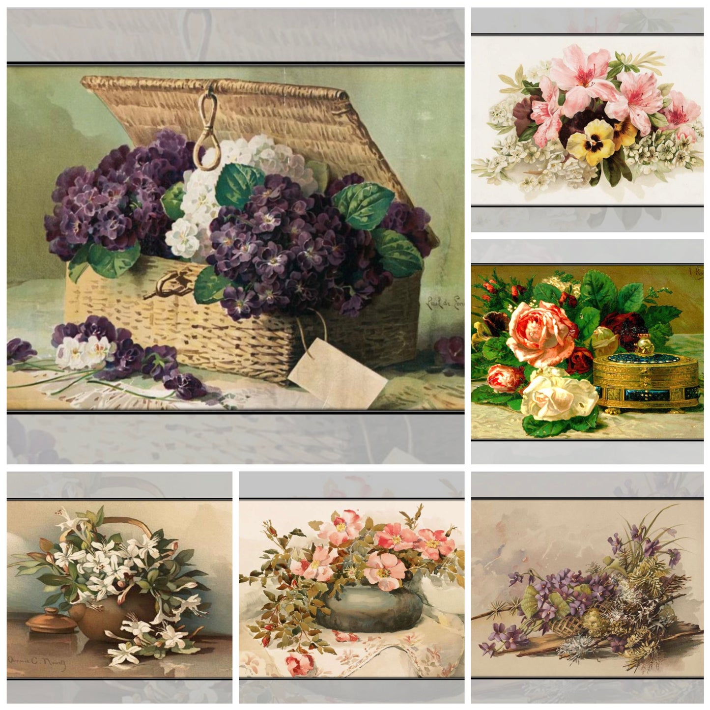 Set of 12 Vintage Floral Art Prints, Digital Download