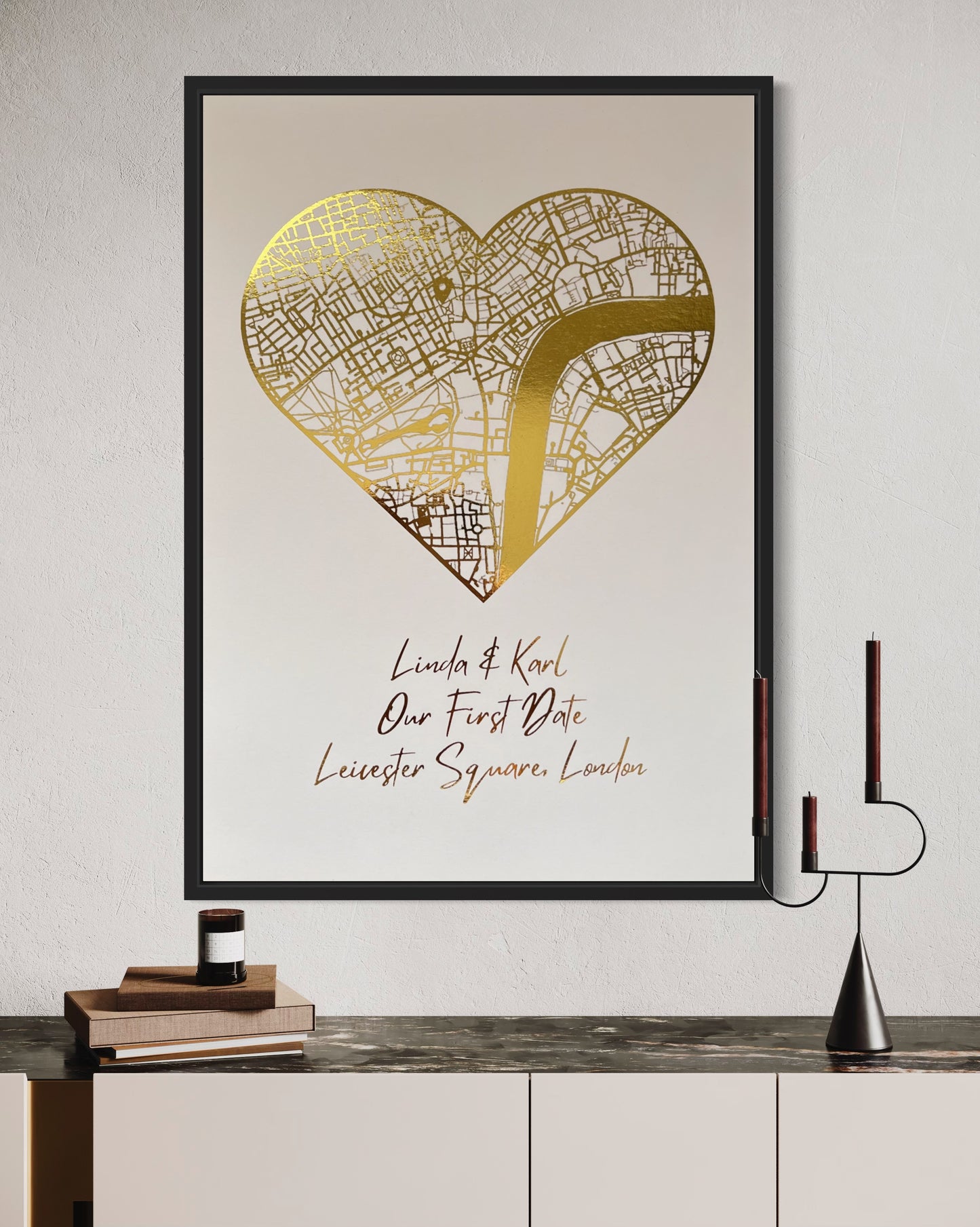 Our First Date Heart Foil Printed Map