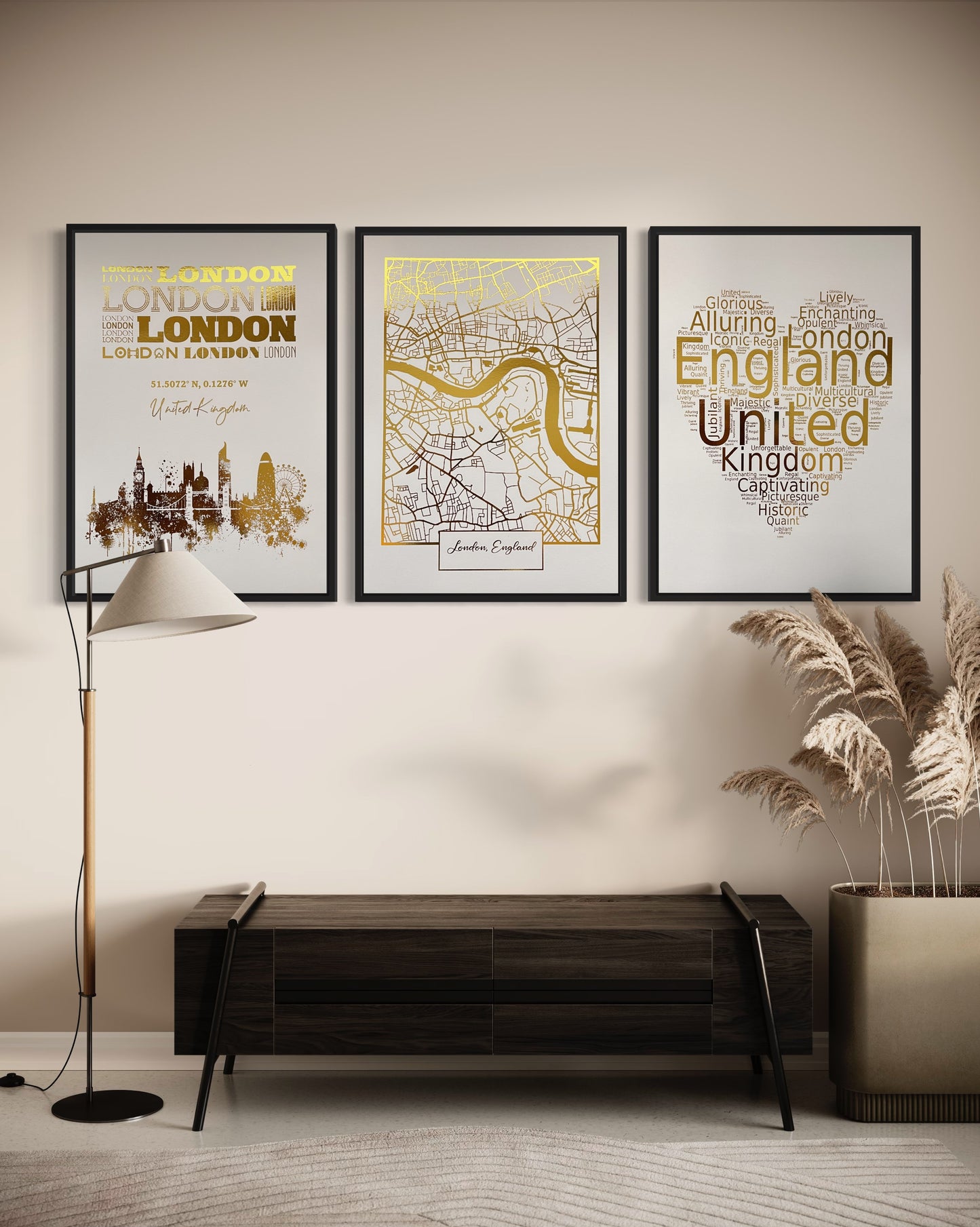 Set of 3 London Gold Foil Prints