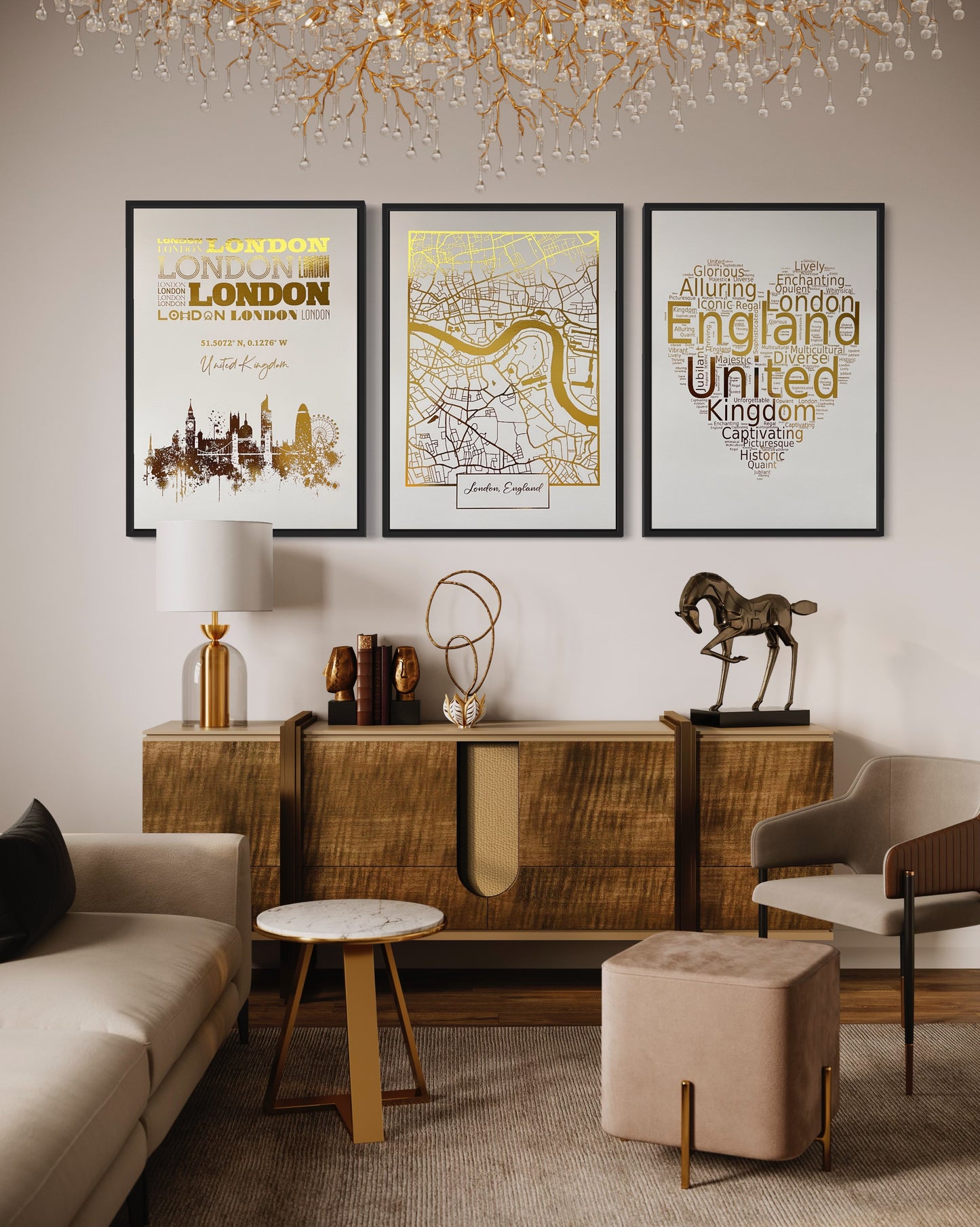 Set of 3 London Gold Foil Prints