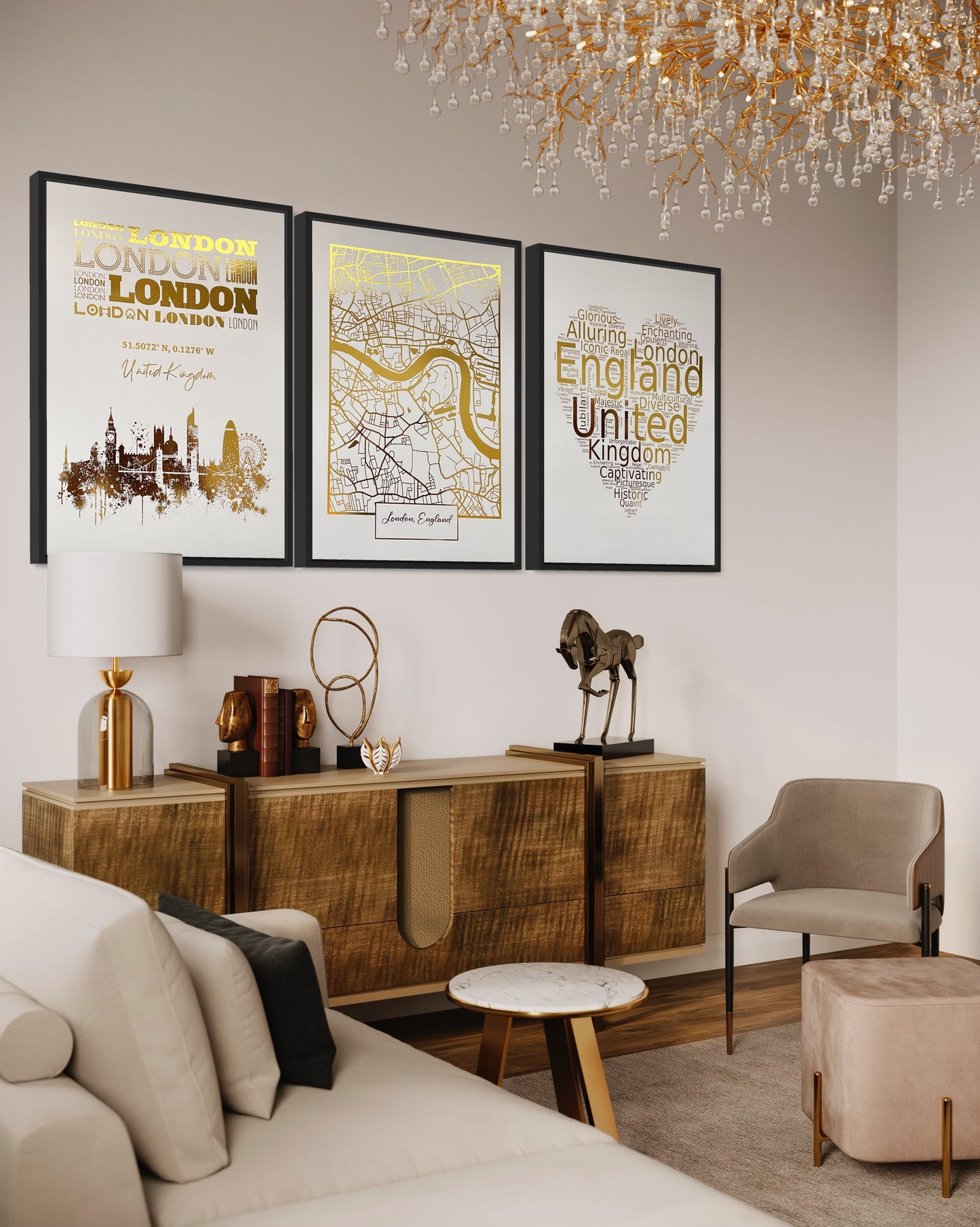 Set of 3 London Gold Foil Prints