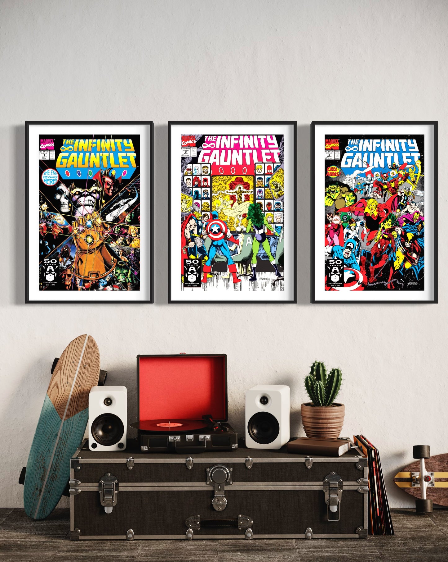 The Infinity Gauntlet 1, 2 and 3 Comic Cover Prints