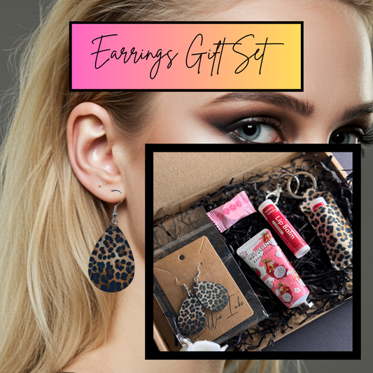 Leopard Print Earrings & Lipstick Holder Gift Set