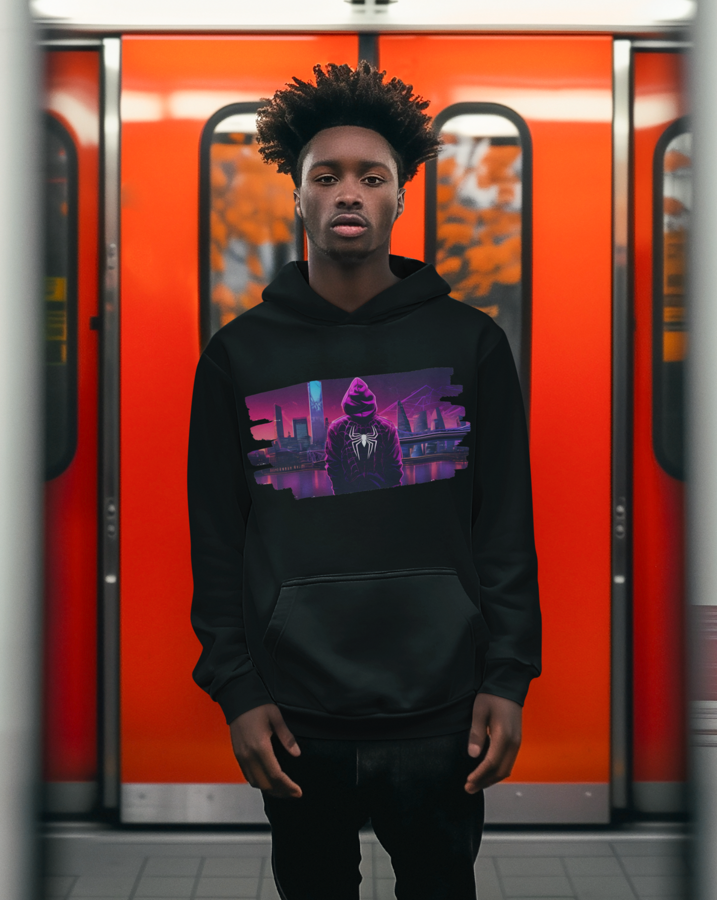 Dive into the world of Spider-Man with our splash print hoodie, a dynamic blend of superhero style and unbeatable comfort. Featuring a striking image of a hooded Spider-Man against a backdrop of a purple-hued cityscape, this tee is sure to turn heads. Crafted for ultimate comfort, this unisex heavy blend hooded sweatshirt redefines casual wear.