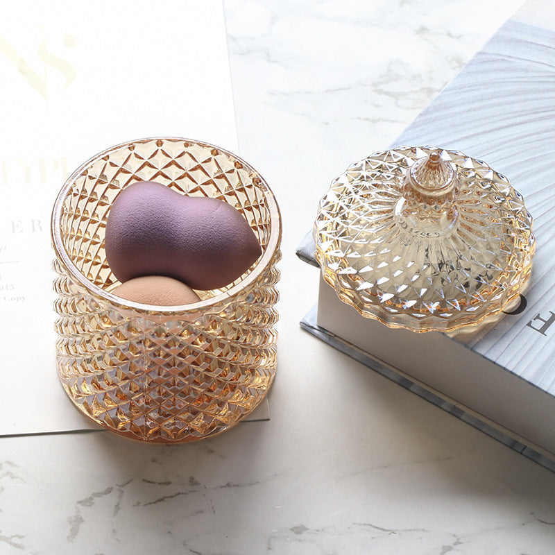 Puff Storage Box Bathroom Cotton Swab Storage Box Dressing Table Jewelry Glass Storage Jar