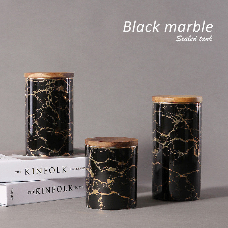 Kitchen Ceramic Snack Storage Box Storage Tank Marble Grain Storage Tank