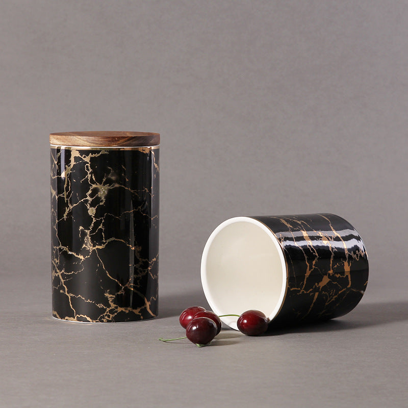 Kitchen Ceramic Snack Storage Box Storage Tank Marble Grain Storage Tank