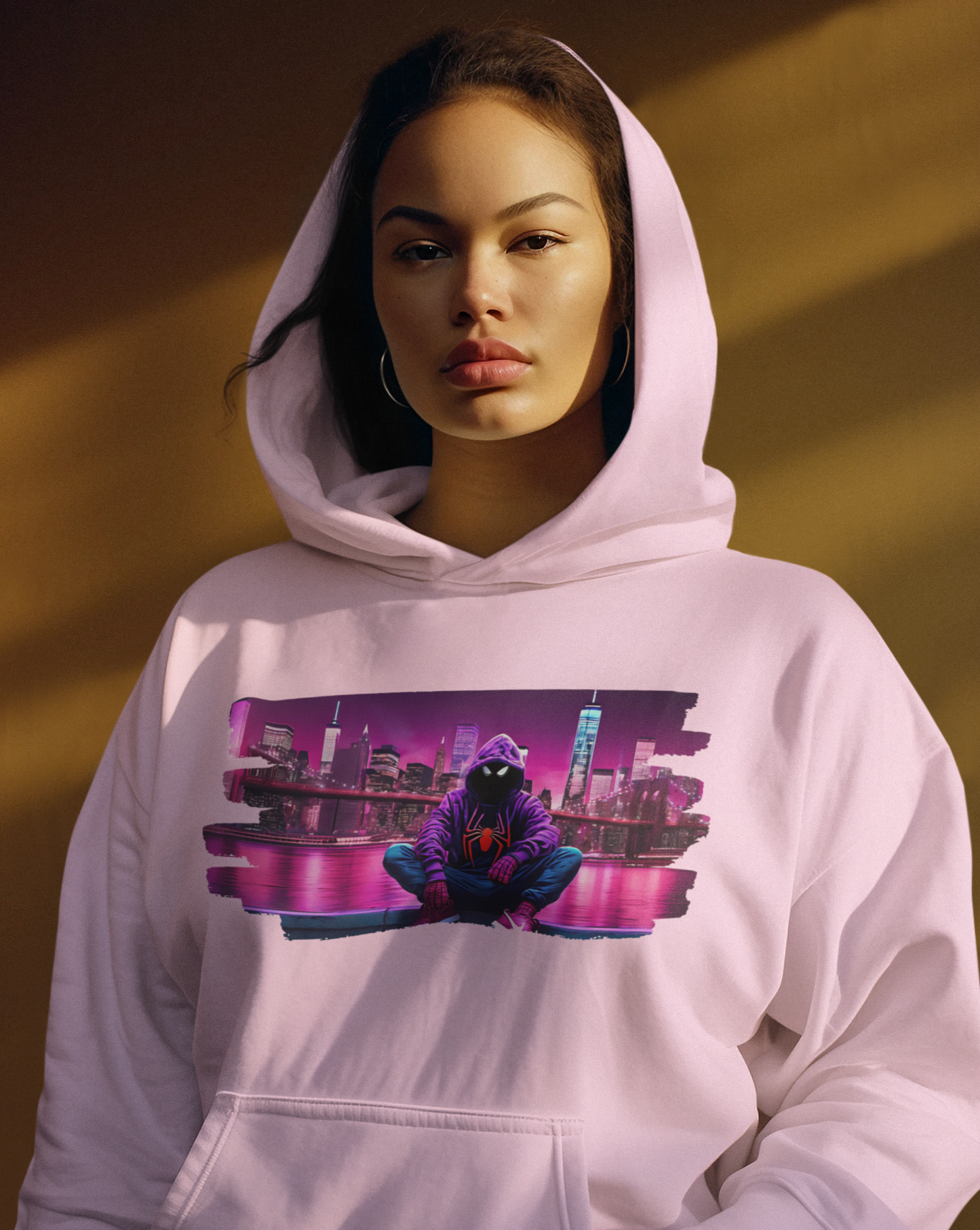 Dive into the world of Spider-Man with our splash print hoodie, a dynamic blend of superhero style and unbeatable comfort. Featuring a striking image of a hooded Spider-Man against a backdrop of a purple-hued cityscape, this tee is sure to turn heads. Crafted for ultimate comfort, this unisex heavy blend hooded sweatshirt redefines casual wear.