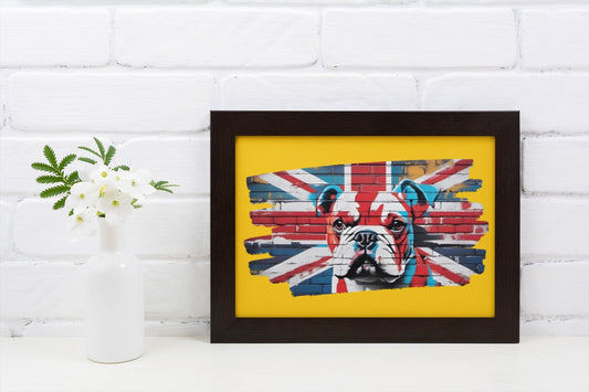 Patriotic Union Jack Flag with British Bulldog Print - UK Pride Wall Art, Wall Art, Home Decor, Patriotic Prints, Dog Prints, Union Jack Art