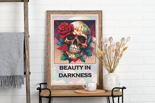 Beauty in Darkness - Skull and Rose Print