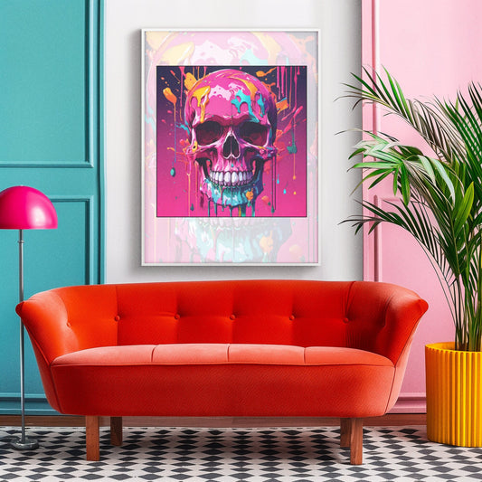 Vibrant Pink Skull Drip Print - Edgy Wall Art - Rebellious Decor, Wall Art, Home Decor, Skull Prints, Pink Skull Prints, Skull Art