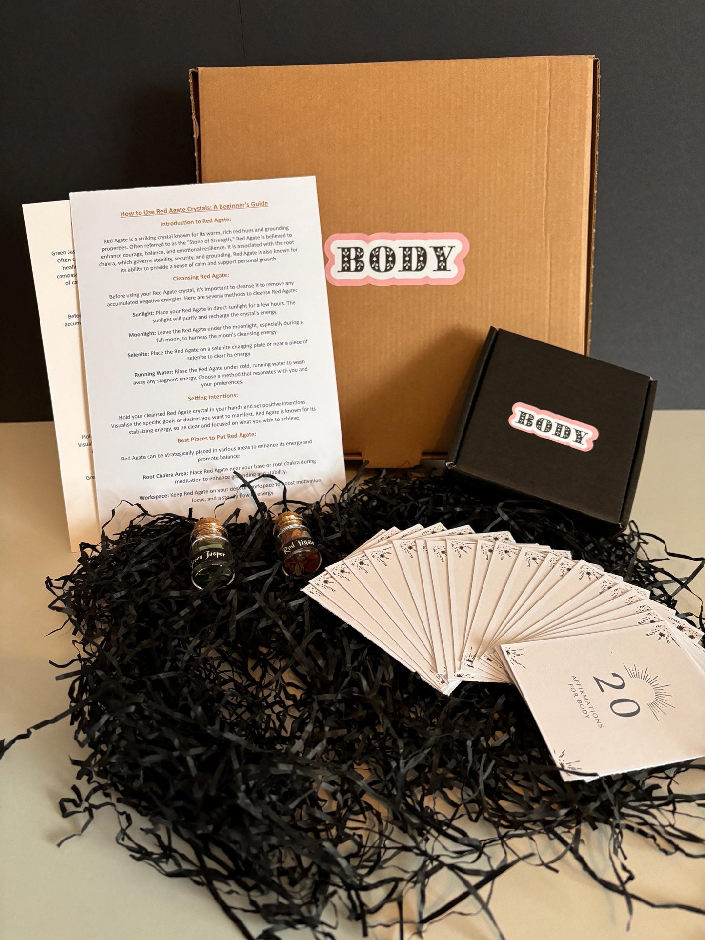 Body Gift Set – Healing Crystals, Body Affirmation Cards & Beginner's Guide | Self-Love and Wellness Crystal Set | Mind-Body Connection