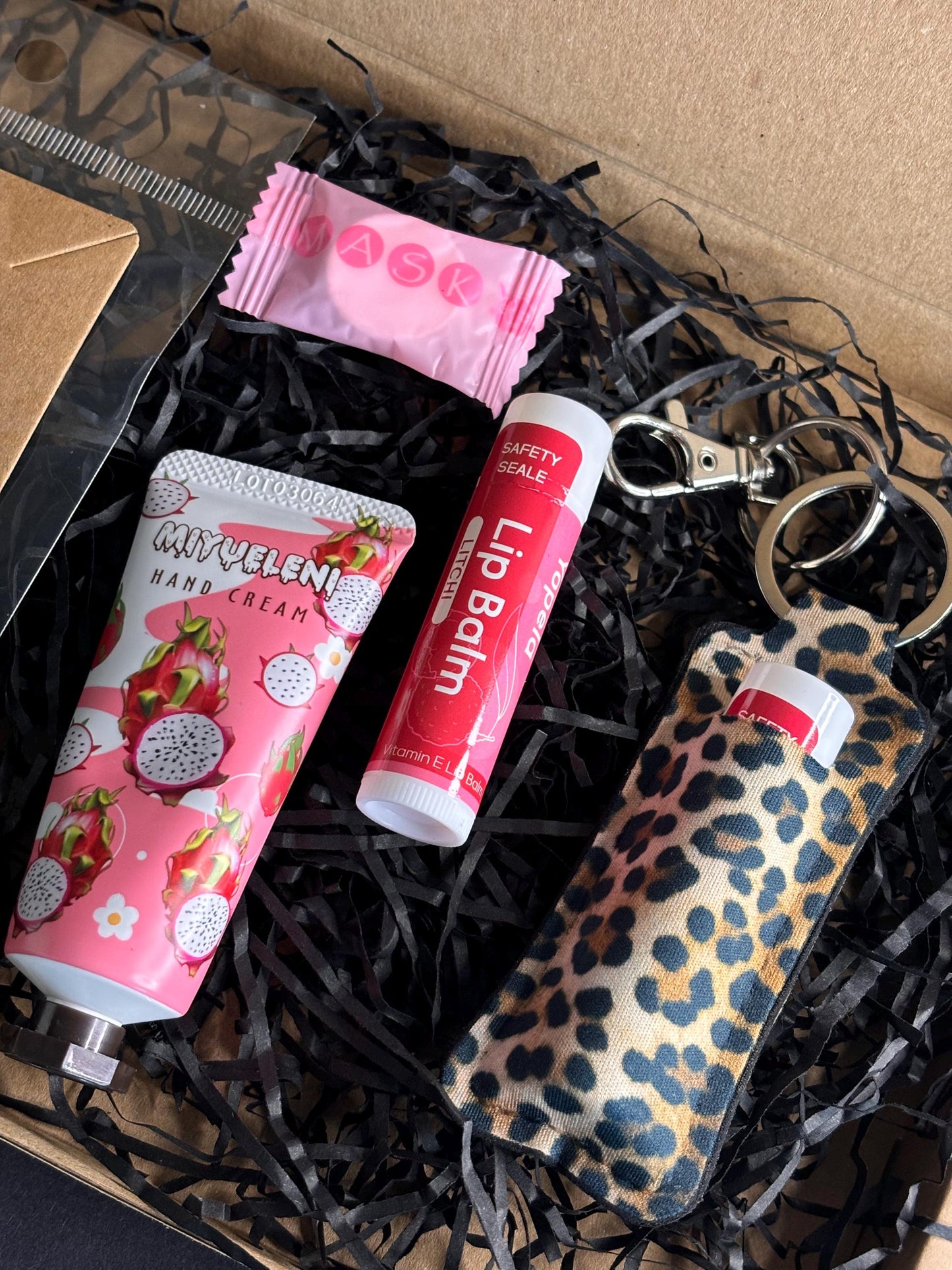 Leopard Print Earrings & Lipstick Holder Gift Set,  Hand Cream, Lip Balm, Face Mask,  Stylish Jewellery and Skincare Gift Set, Friends Gifts