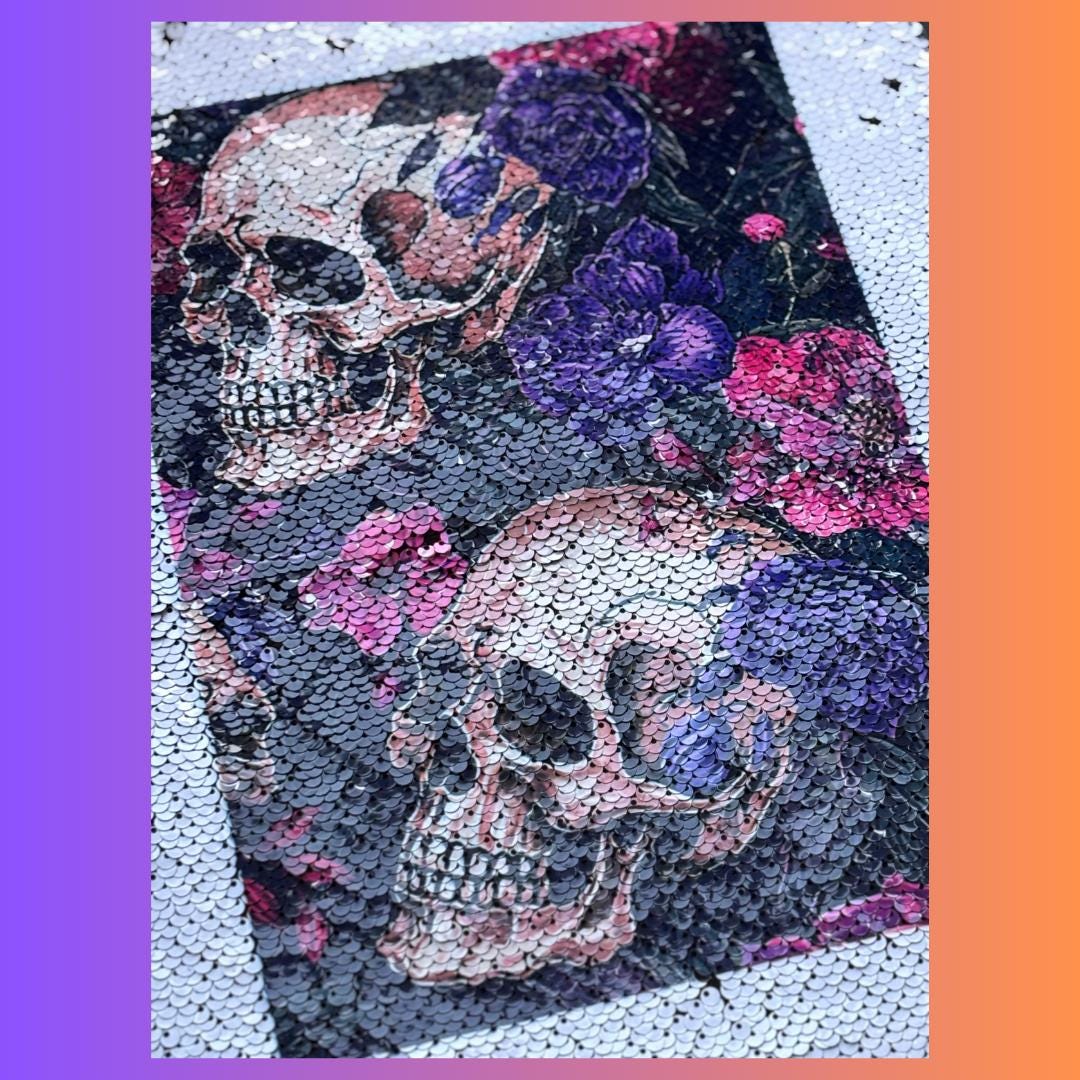 Floral Skull Sequin Drawstring Bag