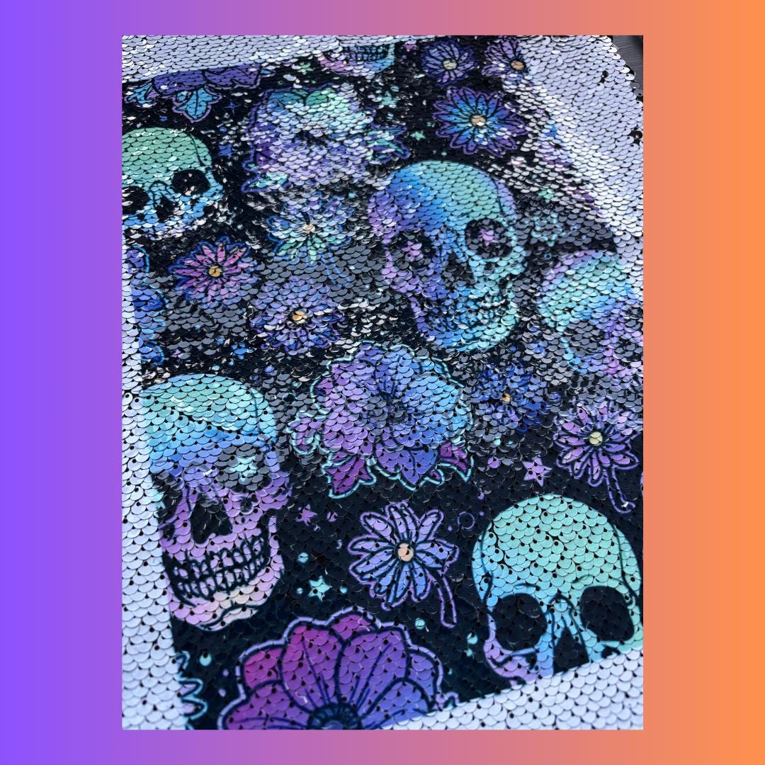 Cyberpunk Skull Sequin Drawstring Bag